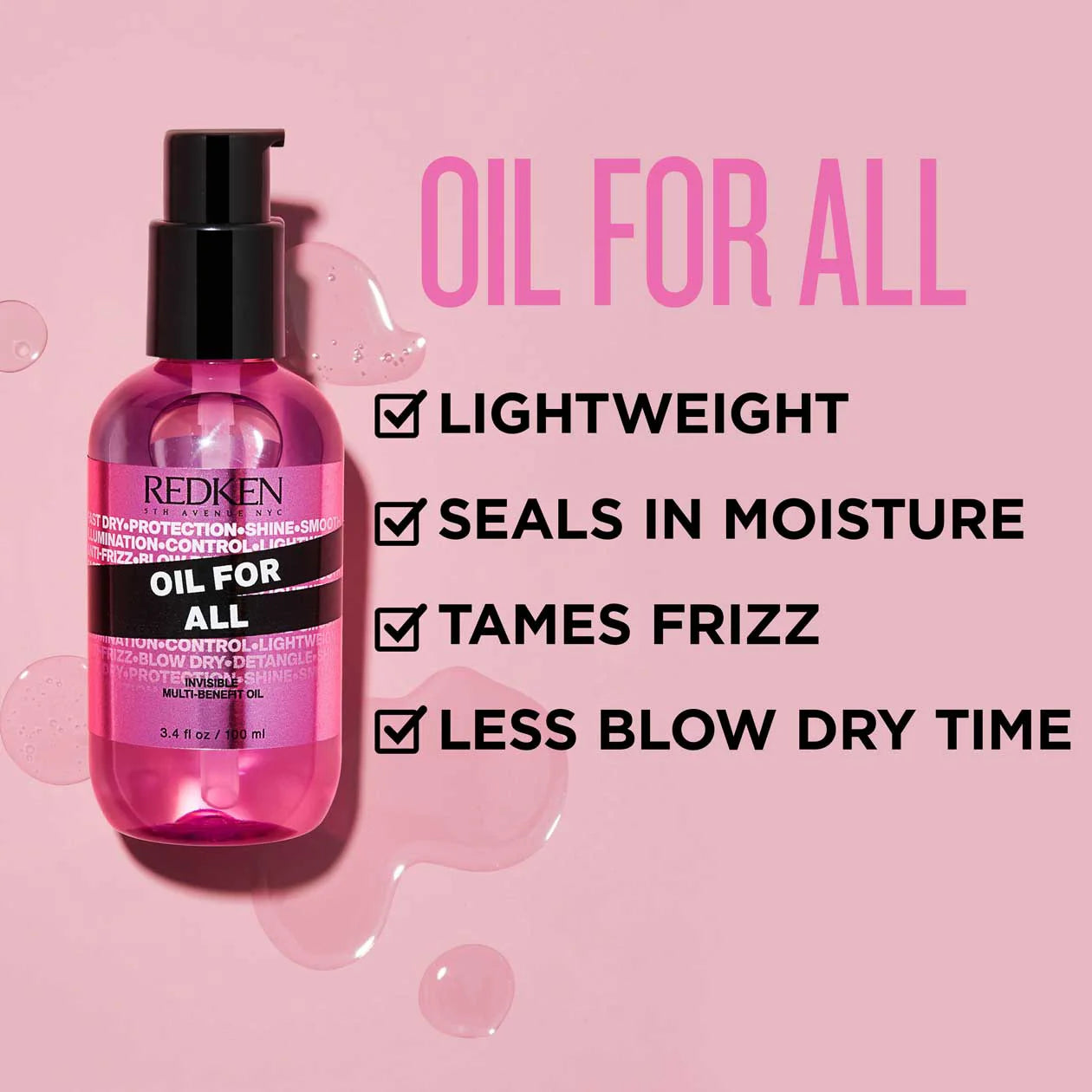 Redken Oil For All aceite ligero multiuso para suavizar, proteger y dar brillo al cabello