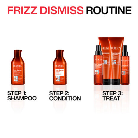 Rutina de cuidado con el aceite en sérum Redken Frizz Dismiss Instant Deflate para control del frizz y la humedad