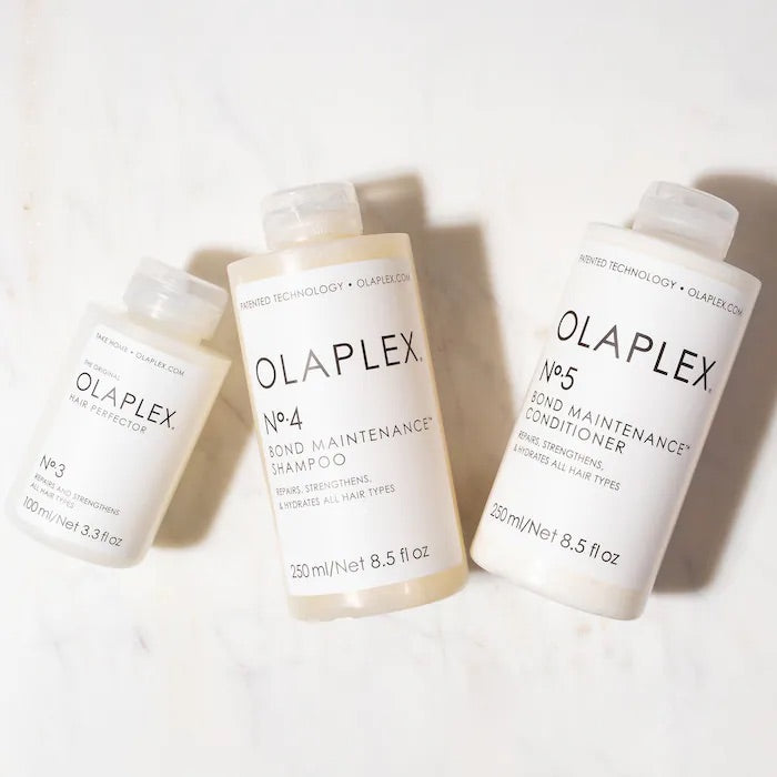 Set Olaplex No.3 Hair Perfector, No.4 Bond Maintenance Shampoo y No.5 Bond Maintenance Conditioner para reparar, fortalecer e hidratar el cabello