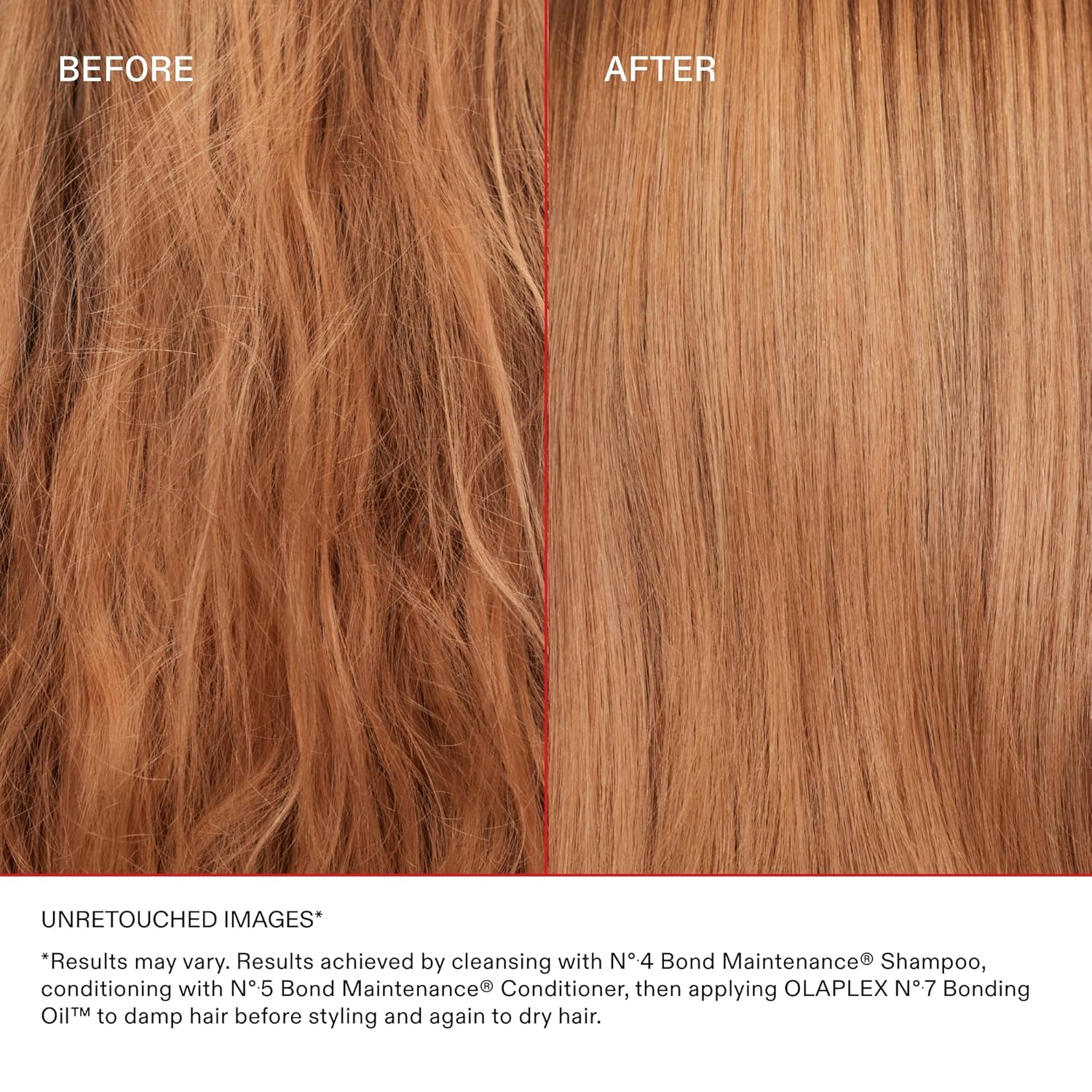 Resultados antes y después con el shampoo Olaplex No.4 Bond Maintenance para reparar e hidratar el cabello