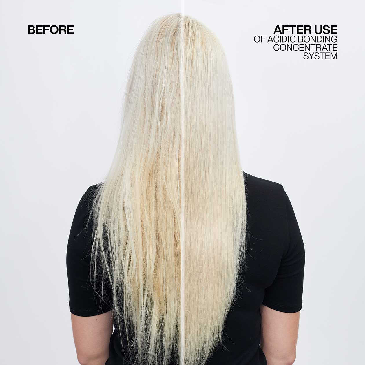 Resultados antes y después con el tratamiento Redken Acidic Bonding Concentrate para fortalecer y reparar el cabello