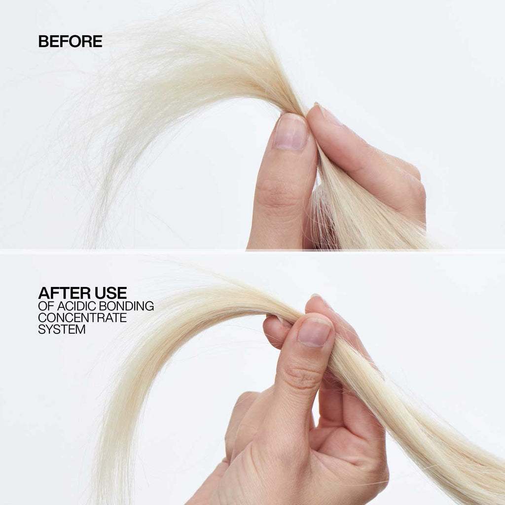 Resultados antes y después con el tratamiento Redken Acidic Bonding Concentrate en el cabello de Allie