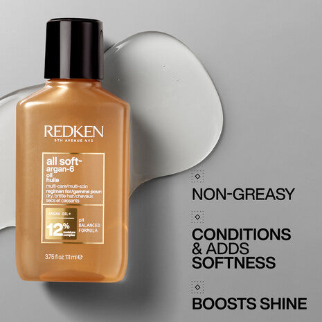 Aceite Redken All Soft Argan 6 multiuso para nutrir, suavizar y dar brillo al cabello seco