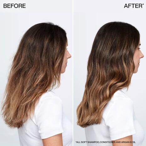 Resultado antes y después con Redken All Soft en cabello seco

