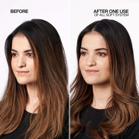 Resultados antes y después con la mascarilla Redken All Soft Heavy Cream para hidratar y suavizar el cabello seco
