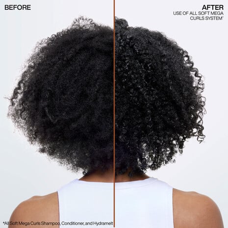 Resultados antes y después con el shampoo Redken All Soft Mega Curls en el cabello rizado y muy rizado de Alysia Black