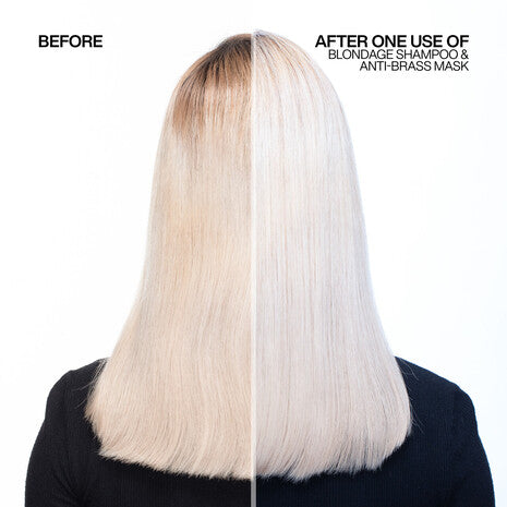 Mascarilla morada Redken Color Extend Blondage Express para cabello rubio con fórmula ultrapigmentada que neutraliza tonos amarillos