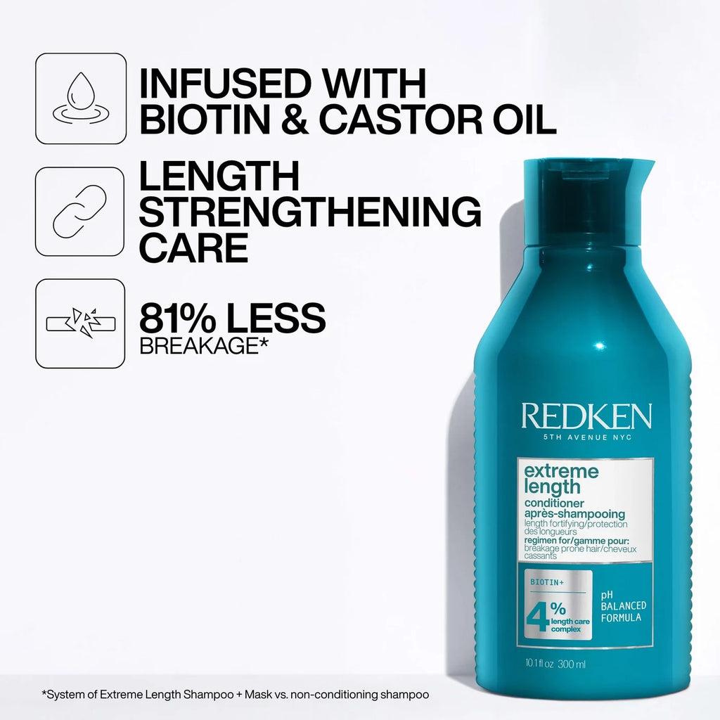 Acondicionador Redken Extreme Length con biotina para fortalecer el cabello y ayudar a su crecimiento