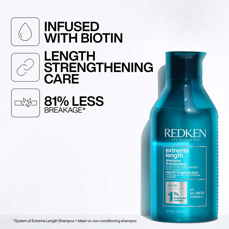 Shampoo Redken Extreme Length con biotina para fortalecer el cabello y ayudar a su crecimiento