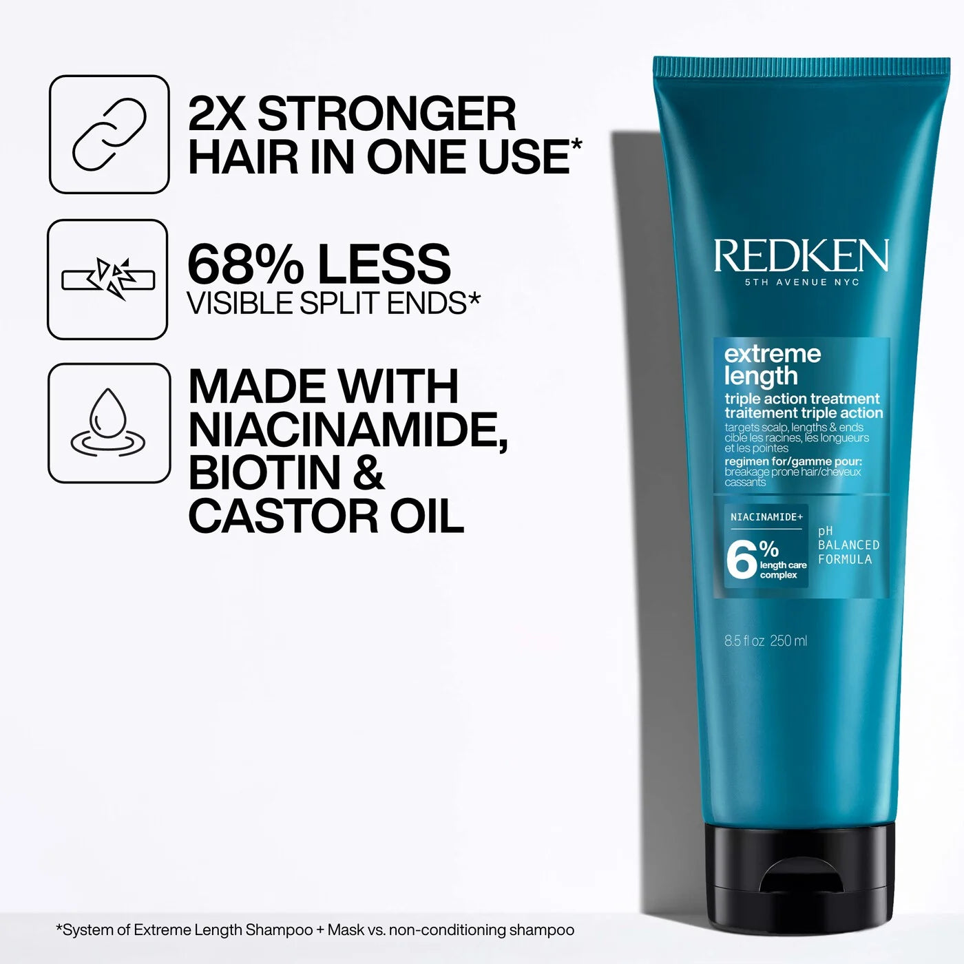 Tratamiento sin enjuague Redken Extreme Length con biotina para fortalecer el cabello y promover el crecimiento