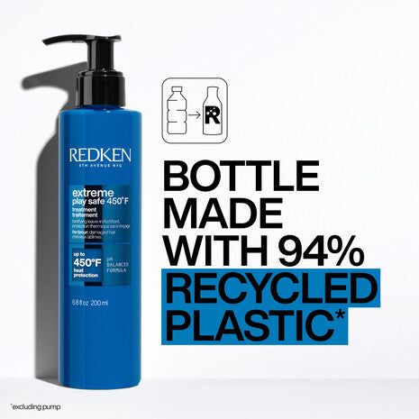 Tratamiento sin enjuague Redken Extreme Play Safe 3 en 1 con protección térmica y proteínas para fortalecer y reparar el cabello dañado