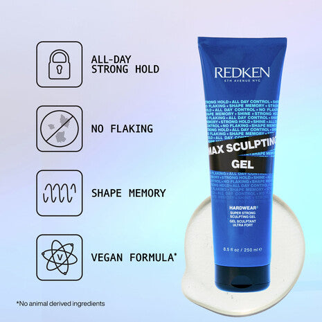 Gel Redken Max Sculpting de fijación fuerte, sin descamación y con memoria de forma, fórmula vegana