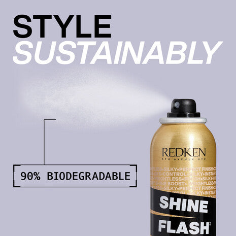 Spray Redken Shine Flash para dar brillo tipo cristal con fórmula biodegradable y sostenible