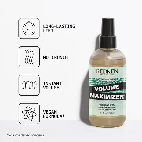 Spray Redken Volume Maximizer para engrosar el cabello, dar volumen instantáneo, levantamiento duradero y fórmula vegana sin rigidez