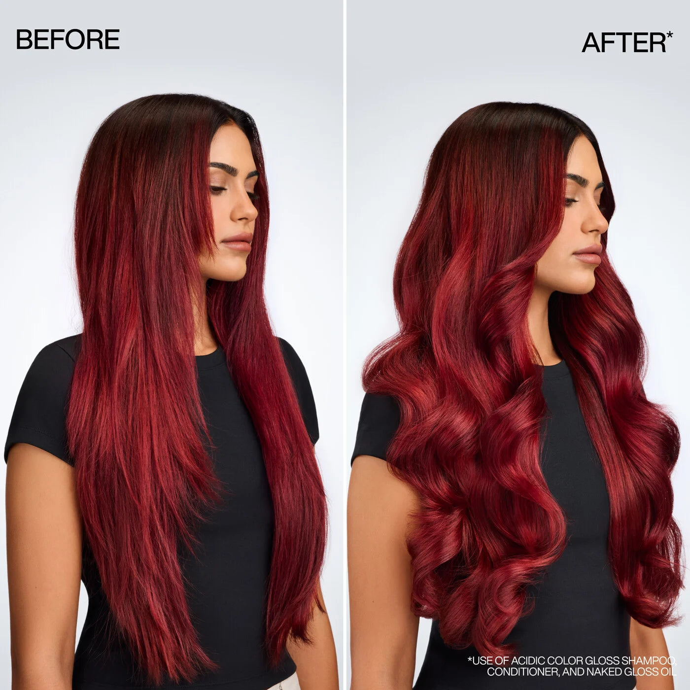 Resultados antes y después con el tratamiento Redken Acidic Color Gloss Naked Gloss en el cabello de Julia