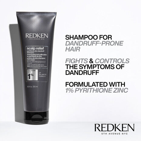 Shampoo Redken Scalp Relief Dandruff Control con piritiona de zinc para combatir y controlar la caspa en el cabello propenso a descamación