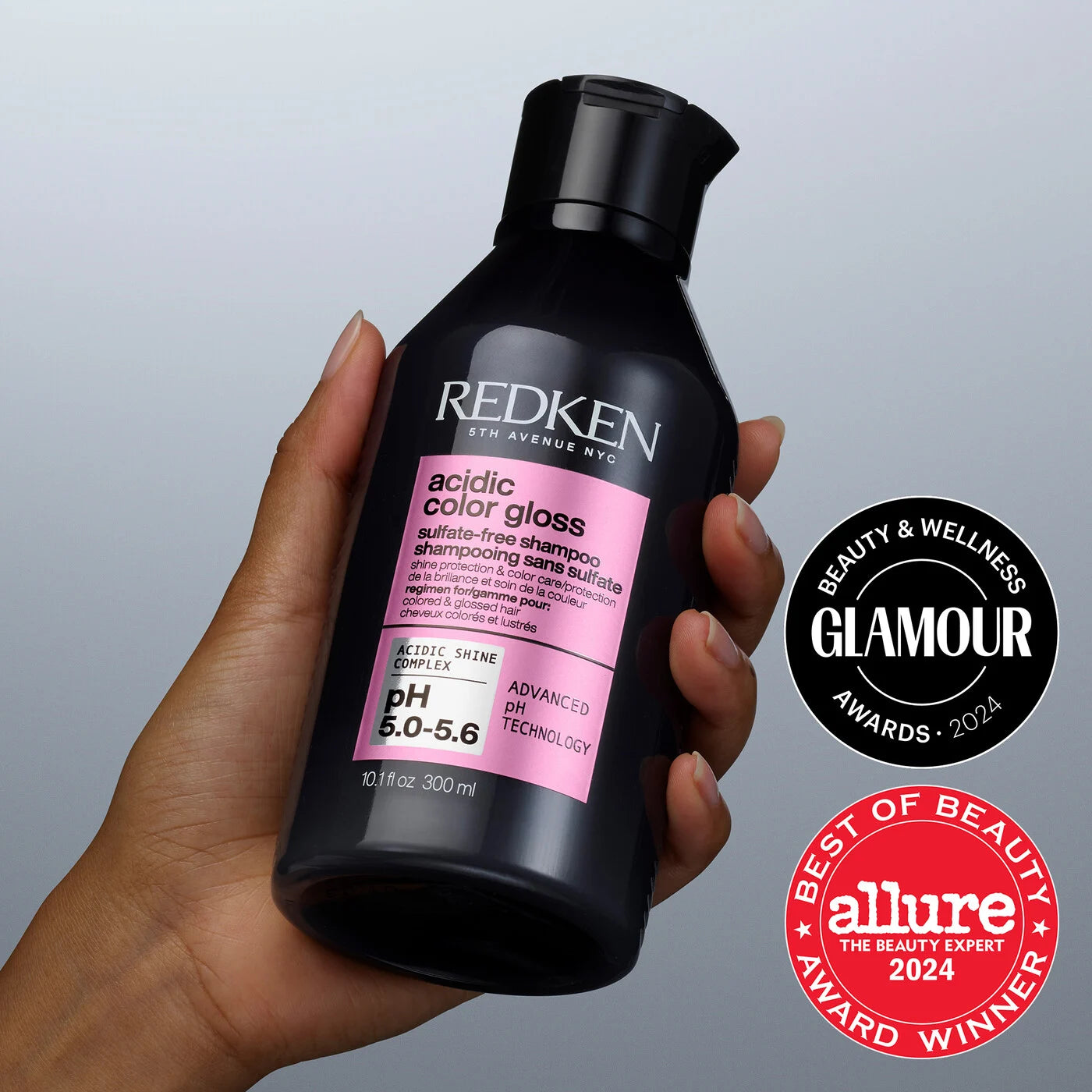 Shampoo Redken Acidic Color Gloss para limpiar suavemente, realzar el brillo y proteger el color del cabello teñido